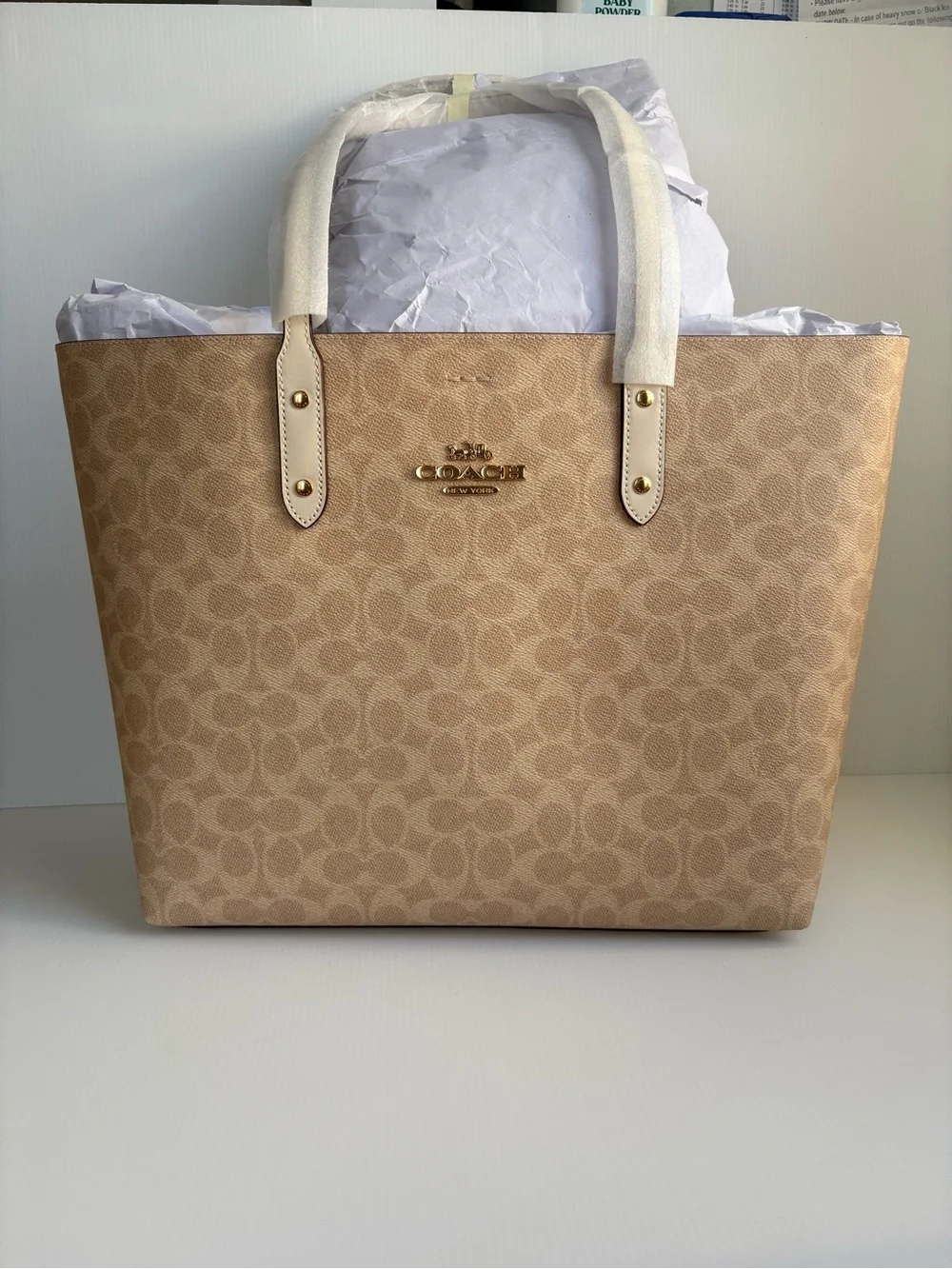 Coach Town Tote in Signature Coated Canvas # CBQ46 Khaki/Chalk Shoulder Bag XL
